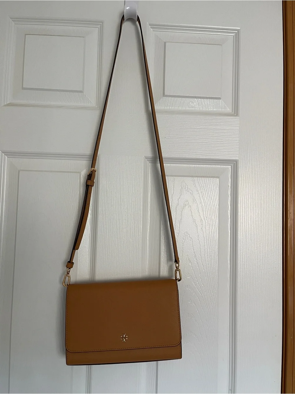 Tory Burch Caramel Leather Crossbody with Gold Logo